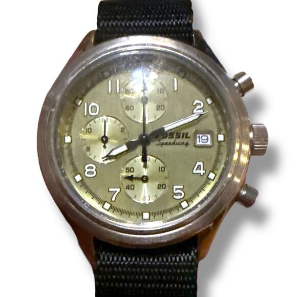 Fossil Arkitekt Chronograph Watch Mens Speedway Sage Dial NATO Strap WORKS - Picture 3 of 9